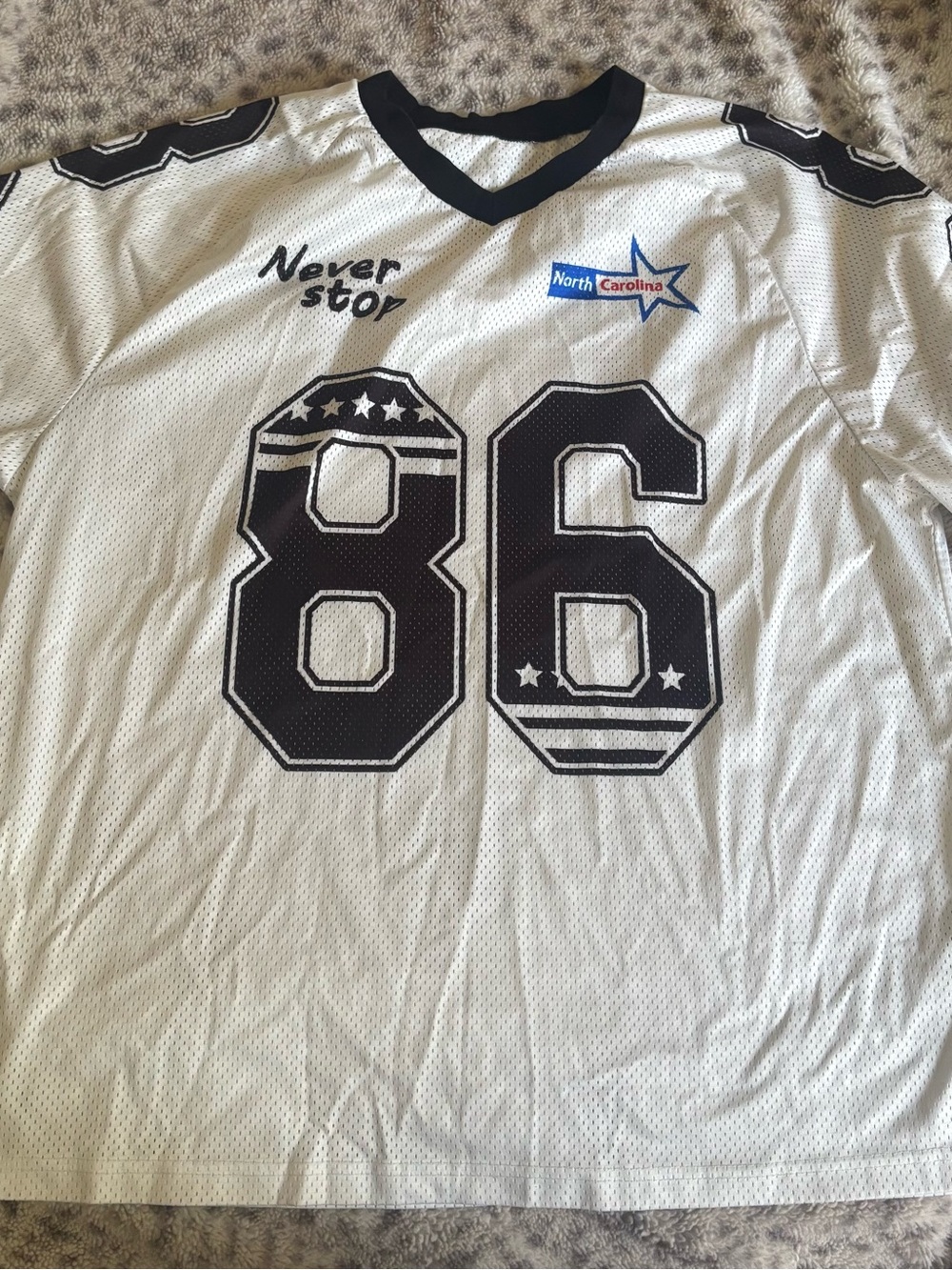 SHEIN White and Black '86' Men’s Jersey Shirt